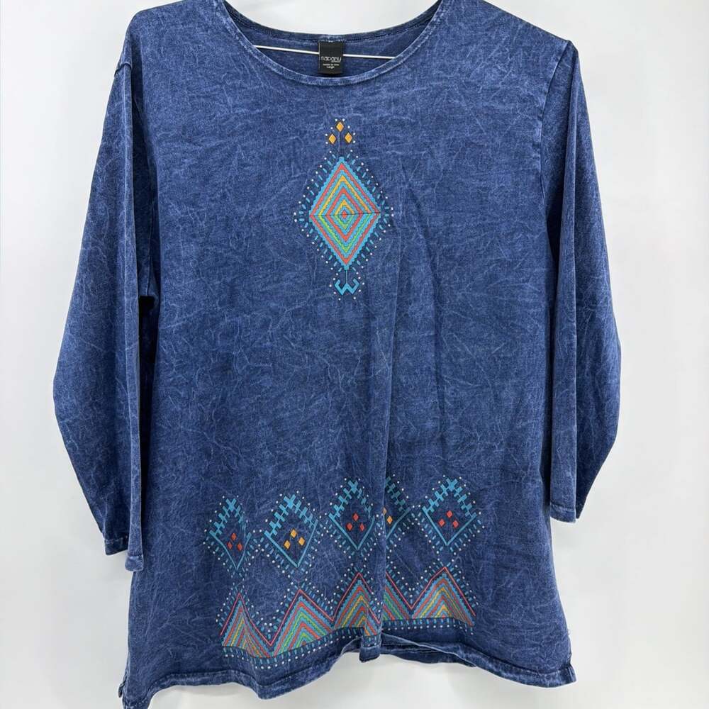 SABAKU ARTWEAR Southwestern Aztec Tunic Women’s L Blue 100% Cotton Art Casual